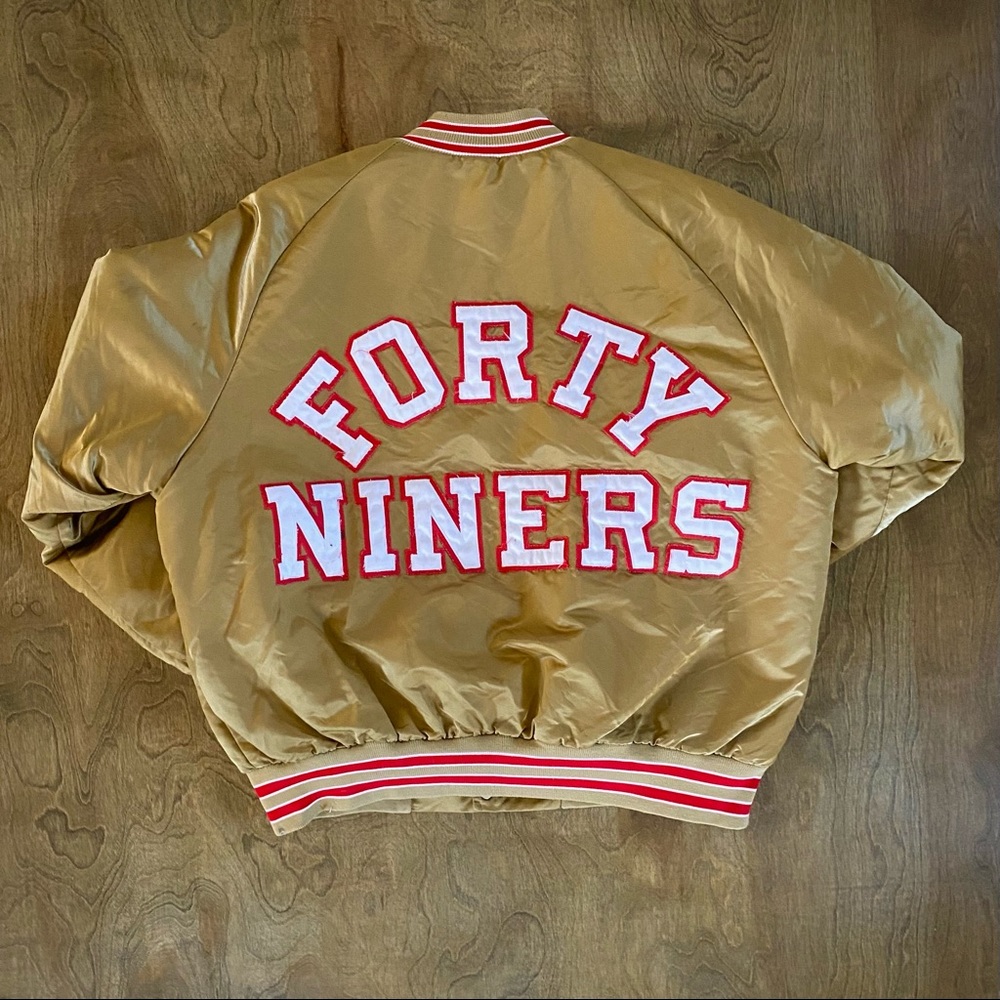 Vintage 80s 90s Stahl San Francisco 49ers Gold Satin Bomber NFL Jacket